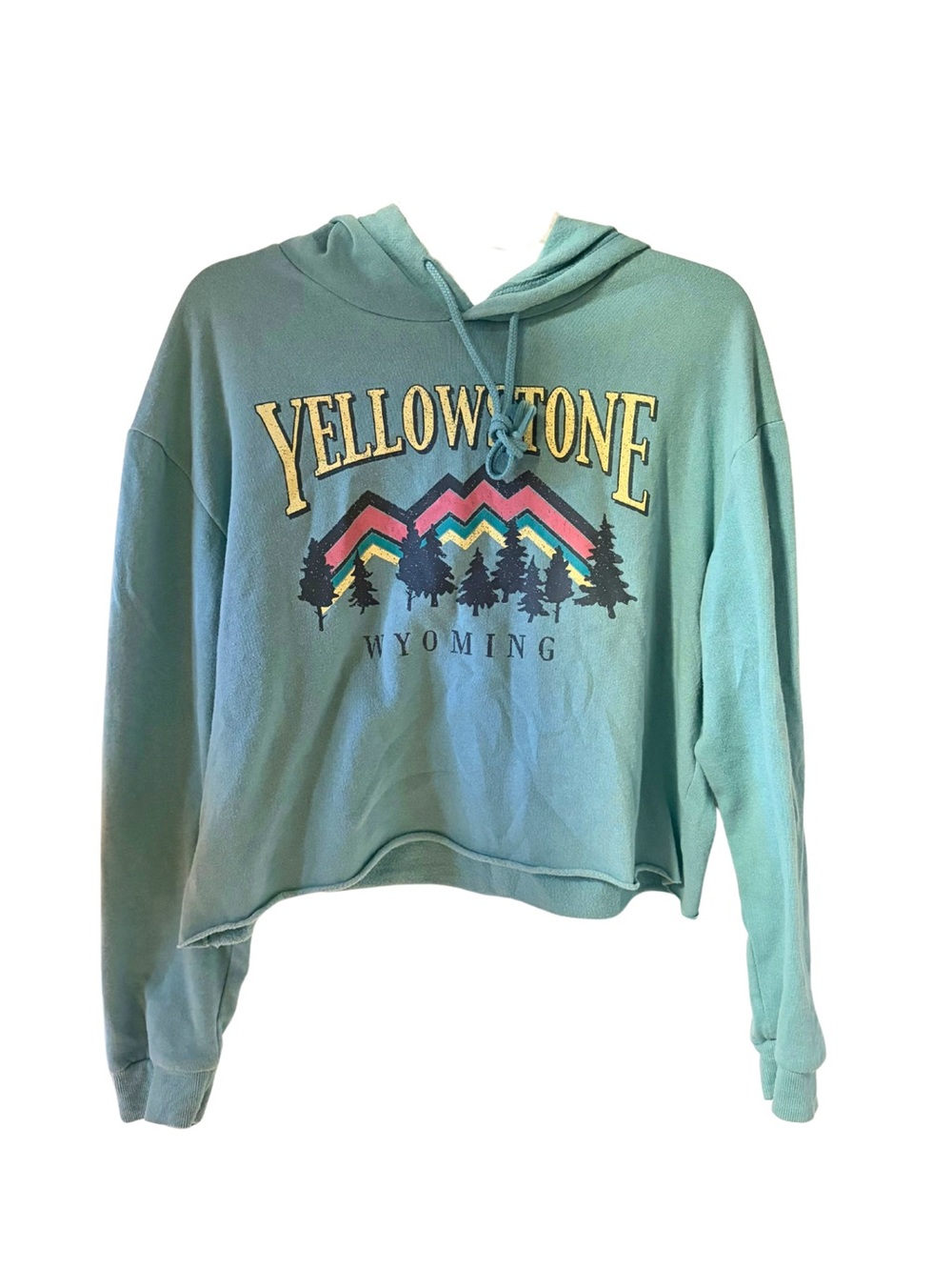 Mighty Fine Teal Cropped Yellowstone Wyoming Hoodie